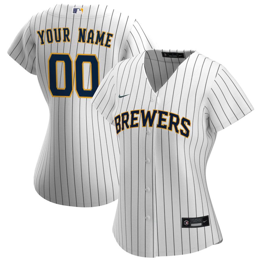 Womens Milwaukee Brewers Nike White Navy Alternate Official Replica Custom MLB Jerseys